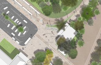 Abgebildet ist ein Plan des Bahnhofs Pirschheide, auf welchem die geplanten Verbesserungen dargestellt sind.