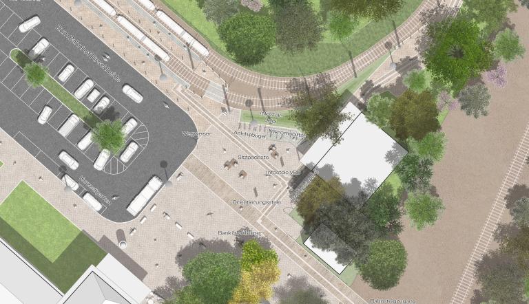 Abgebildet ist ein Plan des Bahnhofs Pirschheide, auf welchem die geplanten Verbesserungen dargestellt sind.