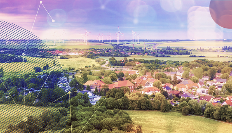 Auf dem Bild sind Grafiken über ein Landschaftsfoto gelegt.
