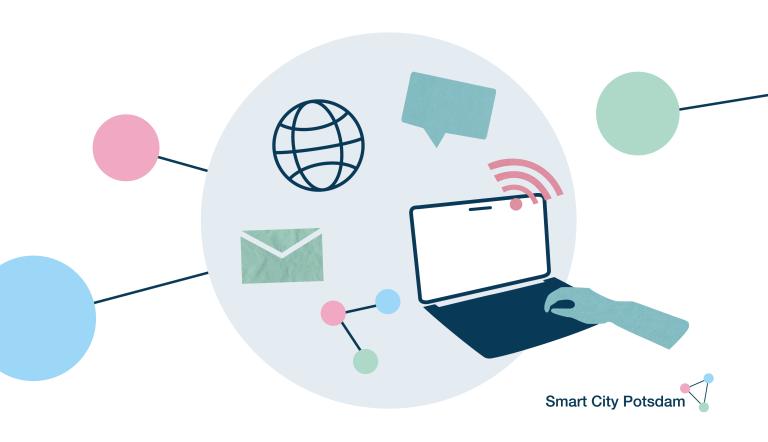Smart City Potsdam - Freies Stadt-WLAN Diese Zeichnung soll die Nutzung von WLAN im städtischen Raum beispielhaft darstellen.