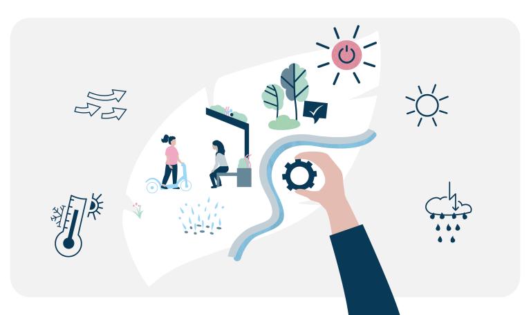 Abgebildet sind Elemente die für Klimaschutz stehen.